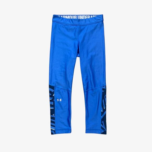 Under Armour Tights Women S Small Blue HeatGear Logo Waistband Compression Capri - Picture 1 of 11
